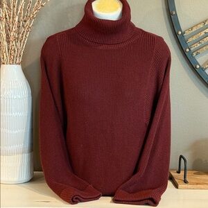 GENTLE FAWN Burgundy Fine Gauge Knit Turtleneck Sweater Size Large
